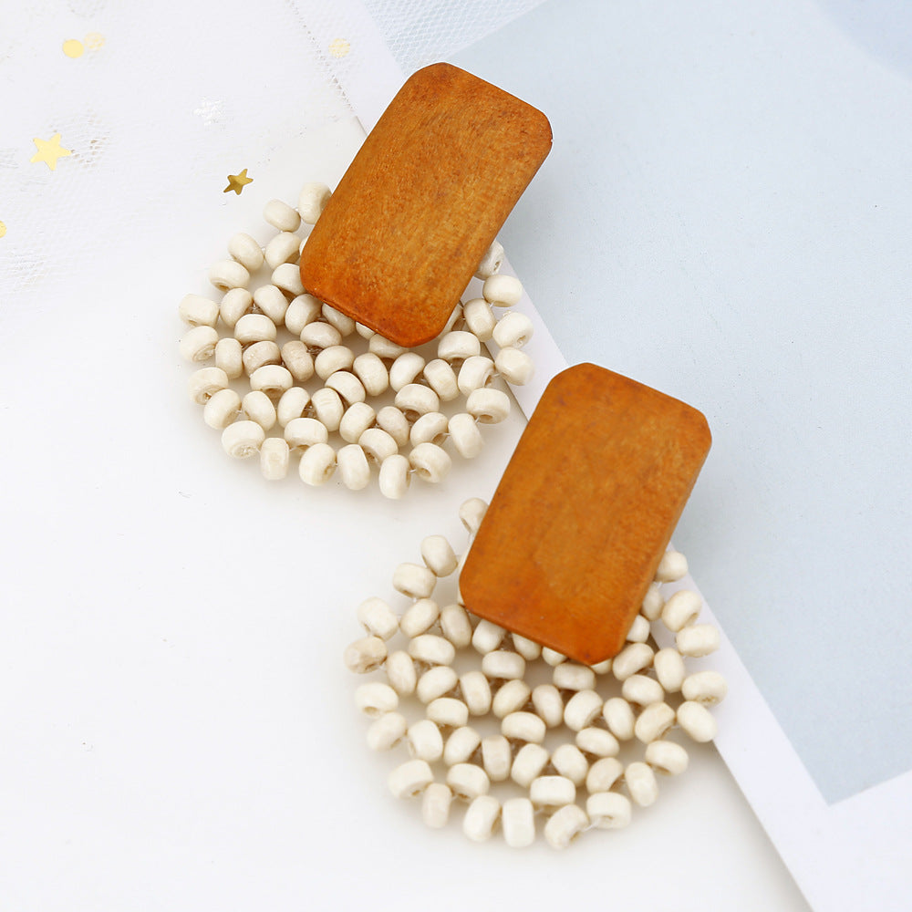 Wood Drop Cream Earrings