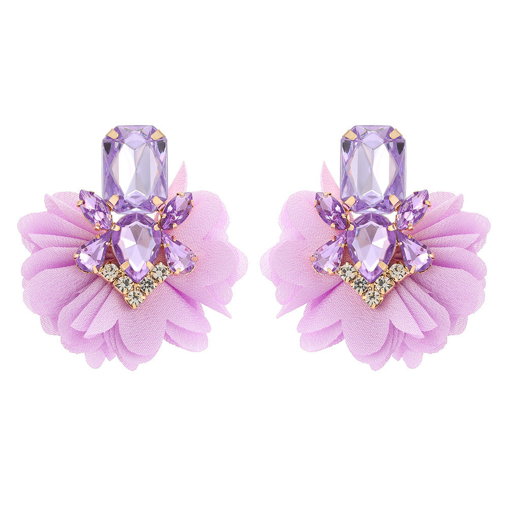 Purple Flower Chiffon Earrings