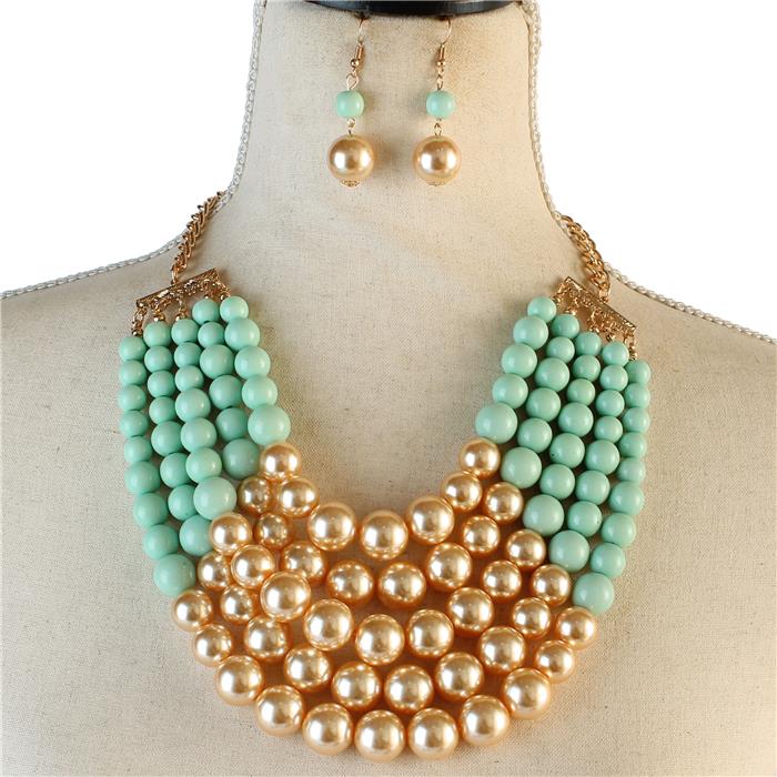 Mint And Pearl Necklace Set