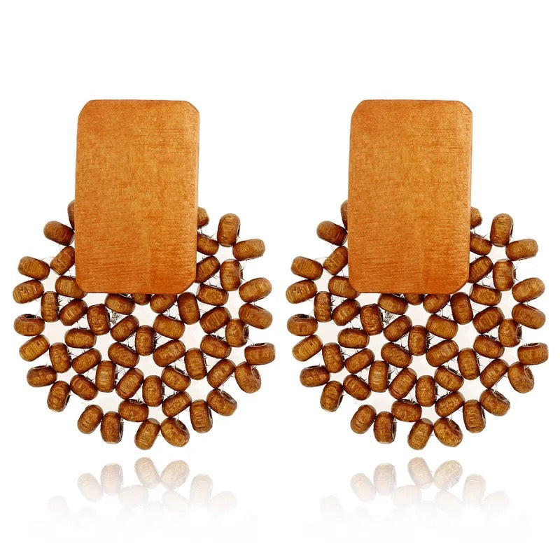 Wood Drop Brown Earrings