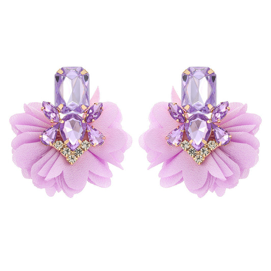 Purple Flower Chiffon Earrings