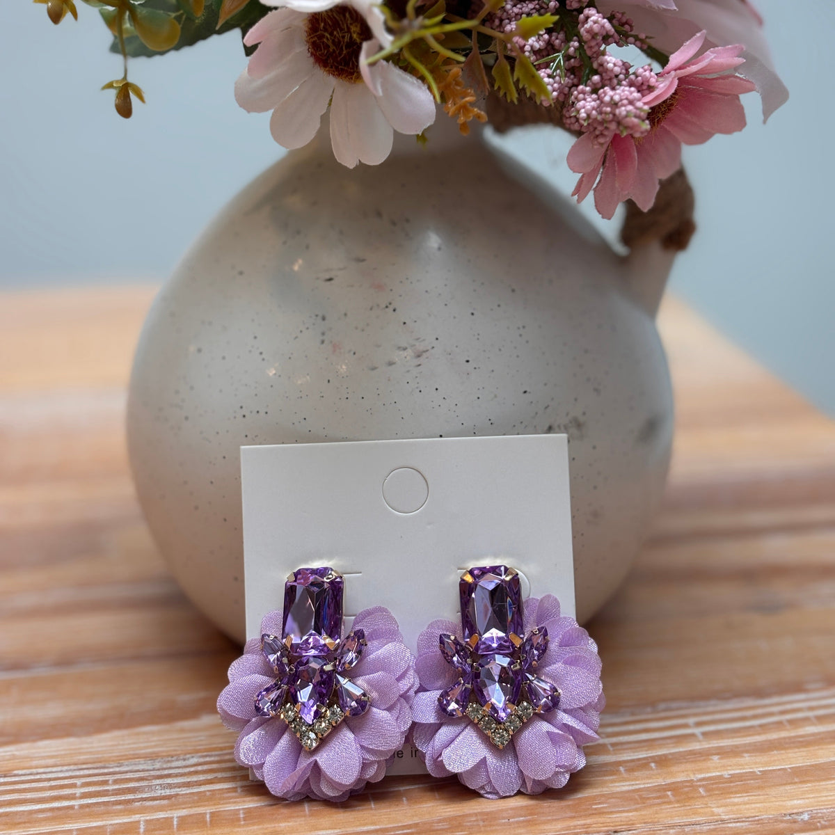 Purple Flower Chiffon Earrings