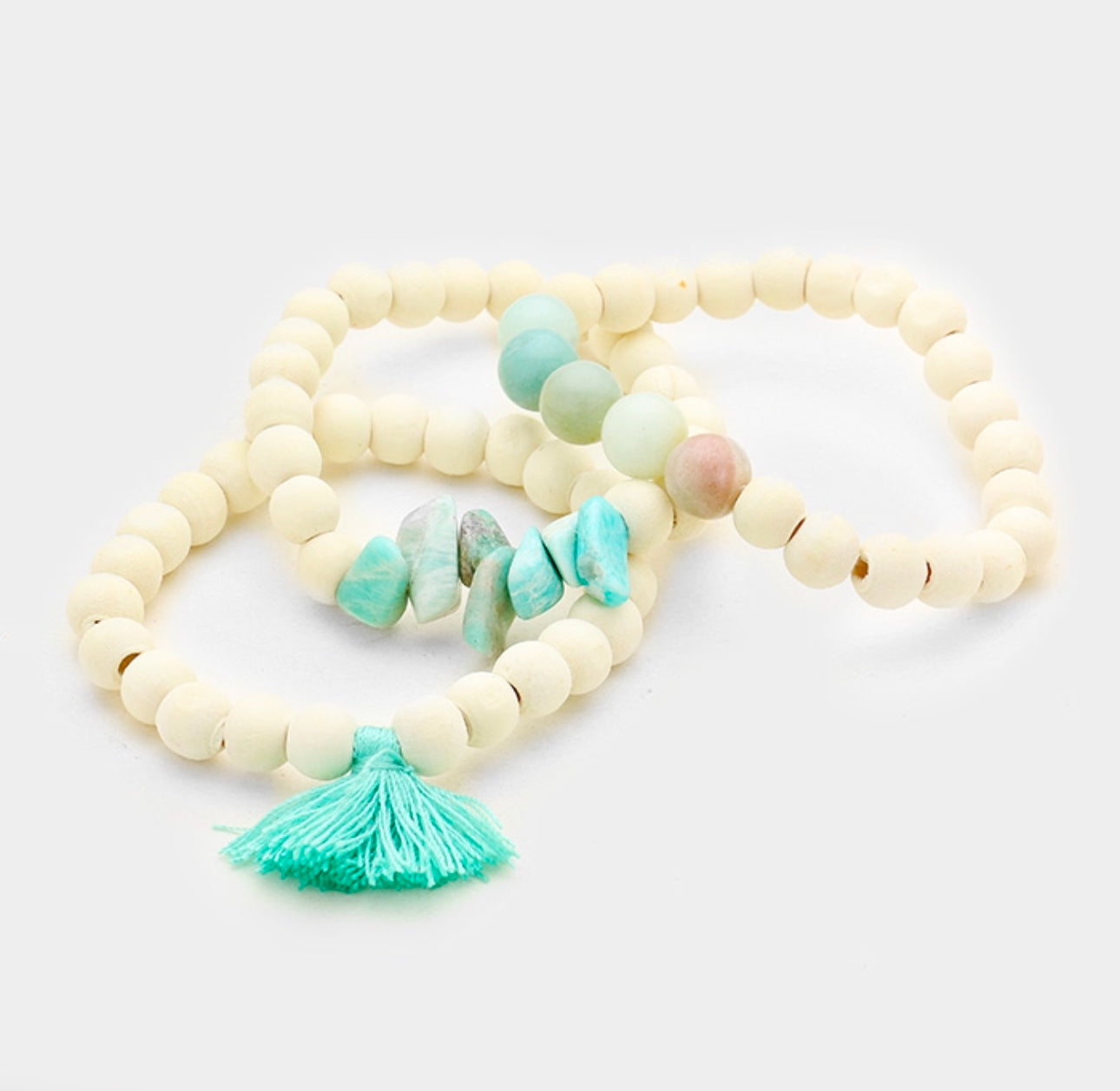 Cream Tassel Bracelet Set