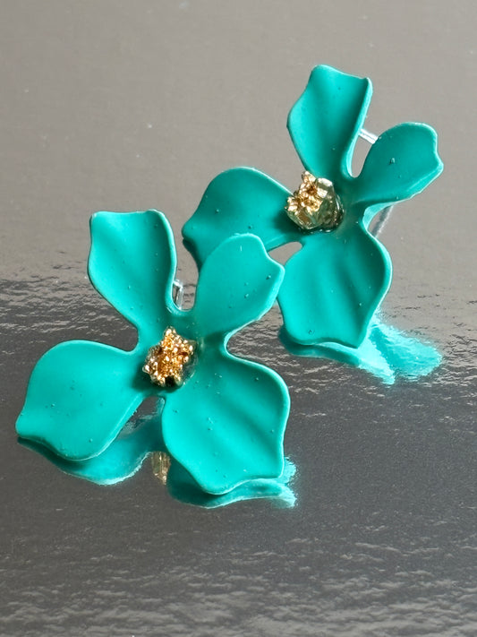 Teal Flower Earrings