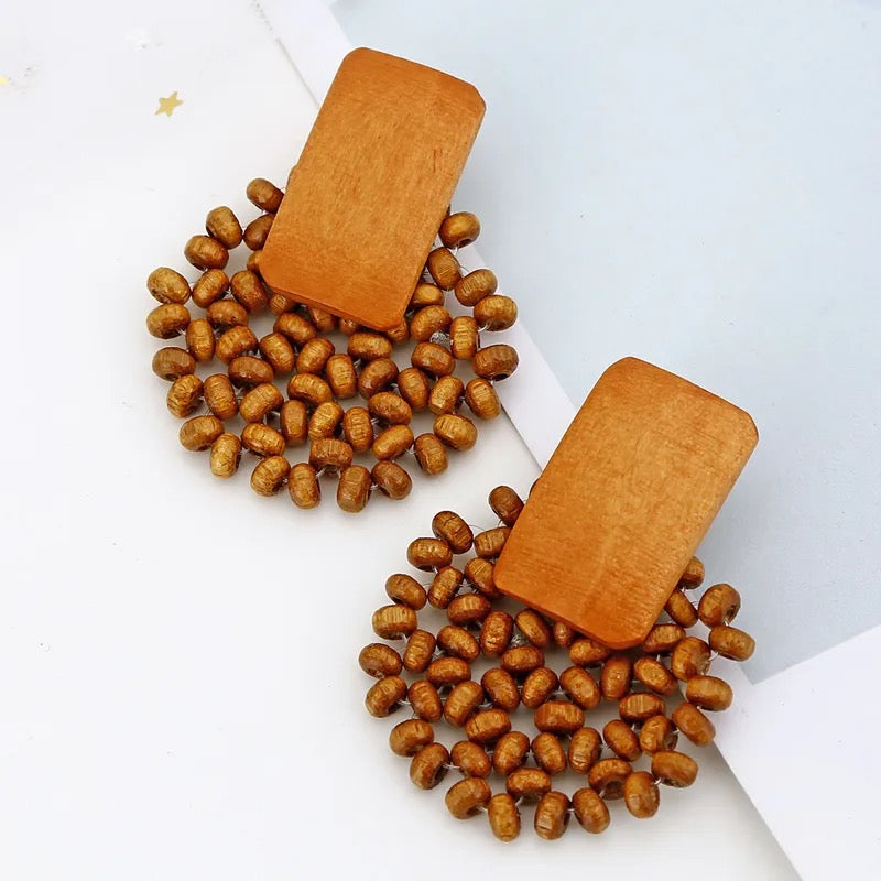 Wood Drop Brown Earrings